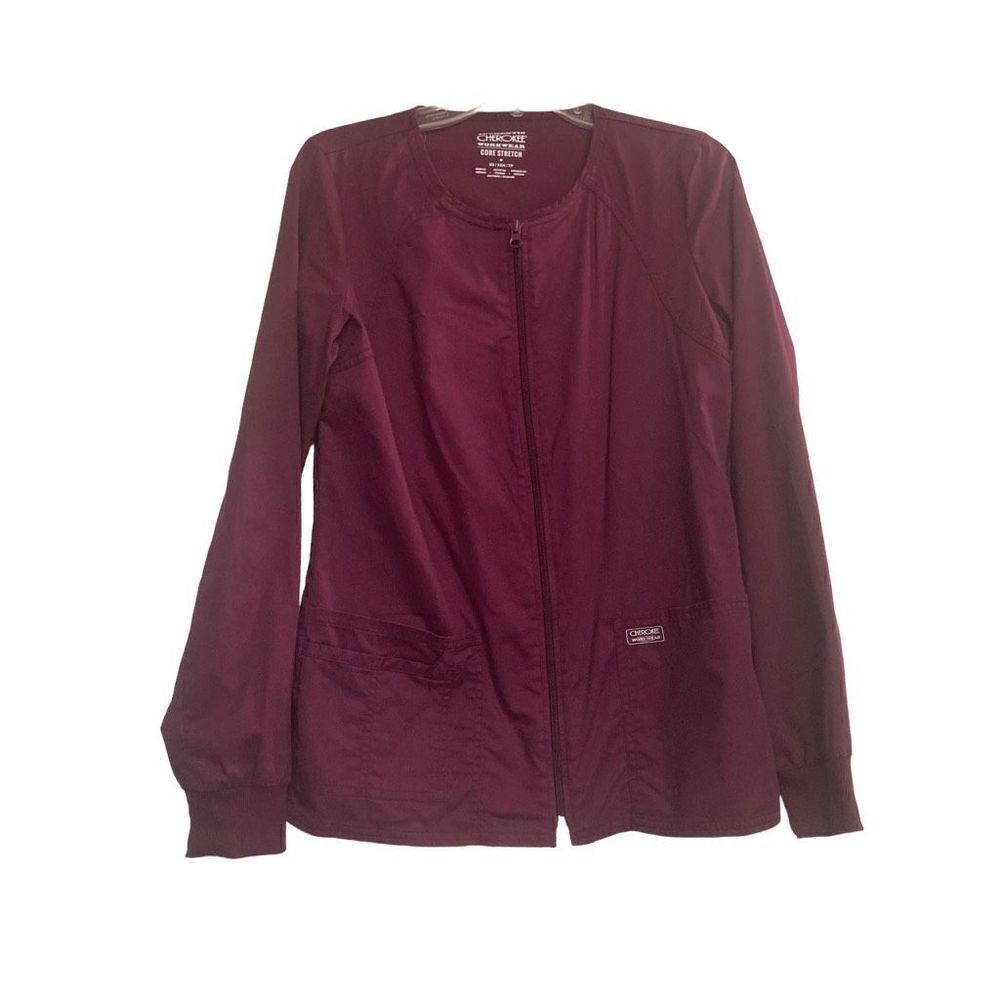 CHEROKEE‎ Women’s Scrub Jacket Size XS Maroon Burgundy Workwear Core Stretch